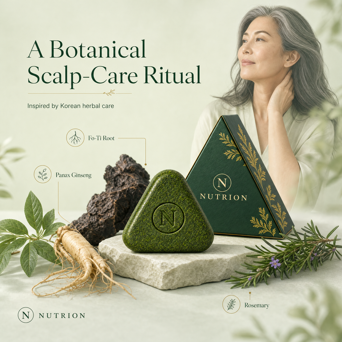 Nutrion botanical scalp-care ritual with Fo-Ti, ginseng and rosemary